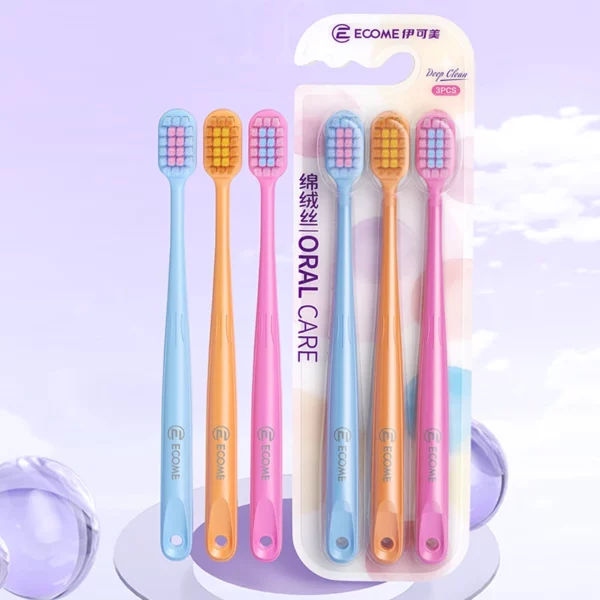 ECOME E905 Ultra-Soft Toothbrush 3-Pack – Deep Cleaning for Sensitive Gums