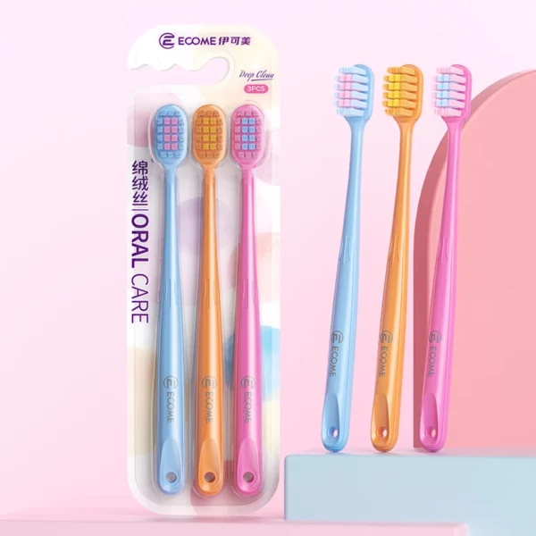 ECOME E905 Ultra-Soft Toothbrush 3-Pack – Deep Cleaning for Sensitive Gums