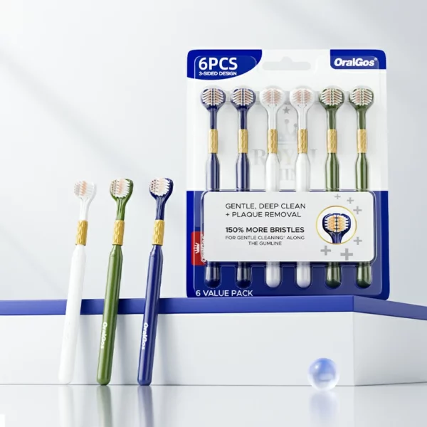 3-Sided Ultra-Soft PBT Toothbrush – BPA-Free, Triple-Head (6-Pack)
