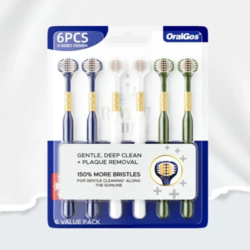 3-Sided Ultra-Soft PBT Toothbrush – BPA-Free, Triple-Head (6-Pack)