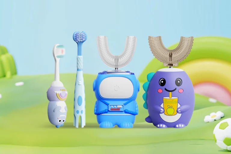 A variety of toothbrushes suitable for children